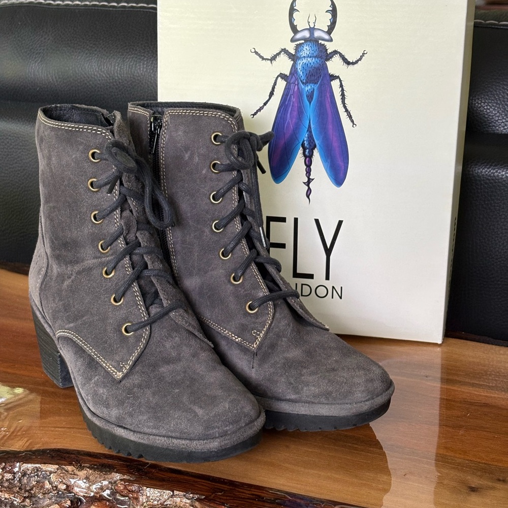 Fly London Charcoal Lace Up Boots
